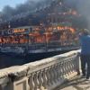 النيران تلتهم باخرة سياحية برأس البر (فيديو)